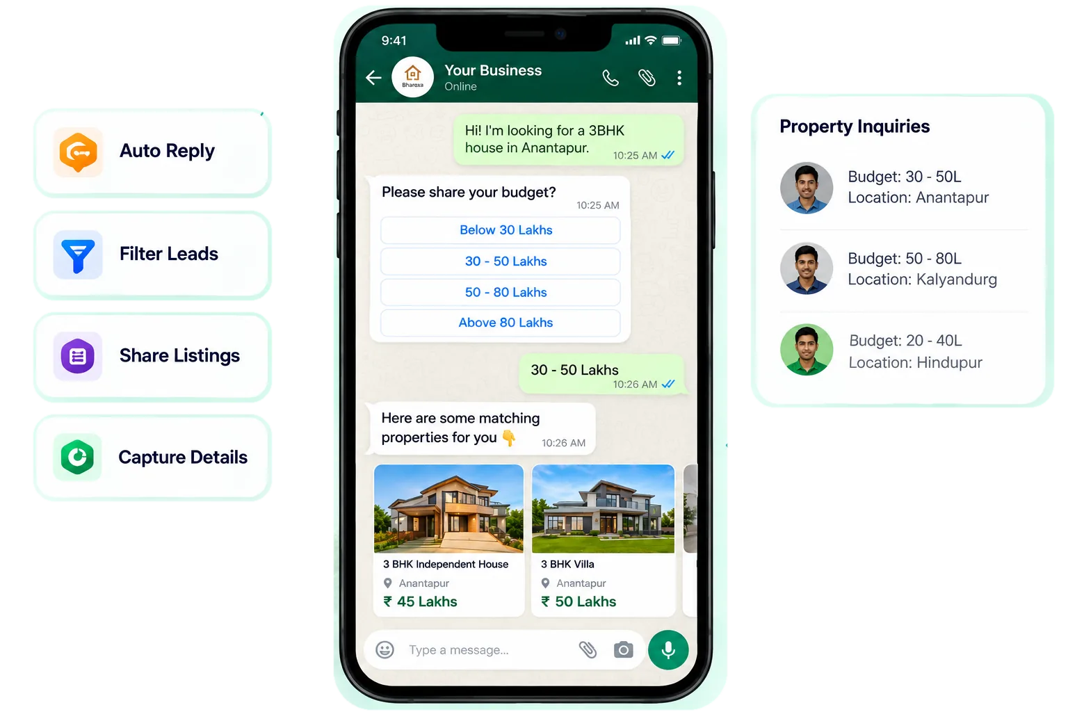 Bharoxa WhatsApp CRM conversation and property lead management